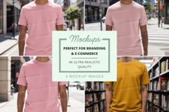 Blank t-shirt mockup walking urban street scene Product Image 1