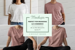Woman casual t-shirt mockup white brick wall lifestyle Product Image 1