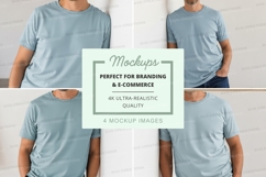 Man in grey t-shirt mockup on white brick wall Product Image 1