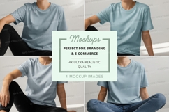 Man in t-shirt mockup sitting pose white background Product Image 1