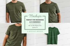 Green t-shirt mockup on white brick wall minimal design Product Image 1