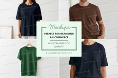 Minimalist t-shirt mockup on hanger and model white backgrou Product Image 1