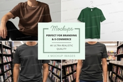 Blank t-shirt mockup on bookshelf display minimalist Product Image 1