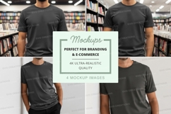 Black t-shirt mockup in modern bookstore display Product Image 1