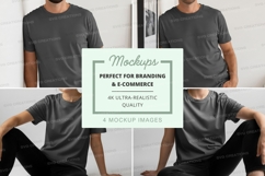 Gray t-shirt mockup man posing white wall minimalist design Product Image 1