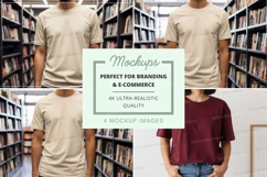 Blank t-shirt mockup in modern library with natural light Product Image 1
