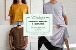 Casual t-shirt mockup set on white brick wall background Product Image 1