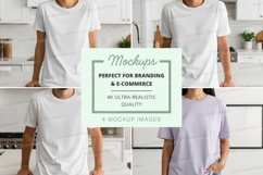 Blank white t-shirt mockup kitchen lifestyle minimalist desi Product Image 1