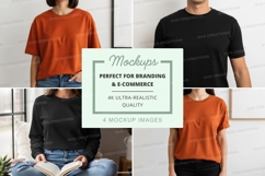 Woman wearing crop tshirt mockup on white brick wall Product Image 1