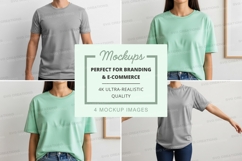 Woman wearing blank t-shirt mockup minimal studio Product Image 1