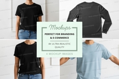 Black t-shirt mockup on mannequin and model white background Product Image 1
