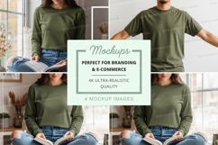 Woman t-shirt mockup casual indoor lifestyle green Product Image 1