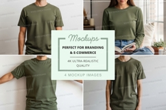 Green t-shirt mockup on man and woman indoor lifestyle Product Image 1