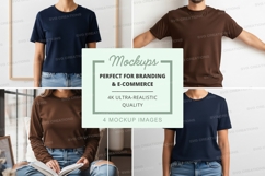 Man t-shirt mockup casual lifestyle white brick wall Product Image 1