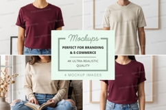 Woman in casual tshirt mockup set on white brick wall Product Image 1