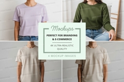 Woman t-shirt mockup white brick wall casual lifestyle Product Image 1
