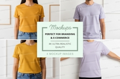 T-shirt mockup on man and woman white brick wall minimal Product Image 1