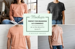 Woman reading book mockup on t-shirt template Product Image 1