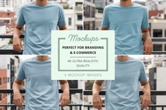 Blank blue t-shirt mockup on mannequin urban backdrop Product Image 1