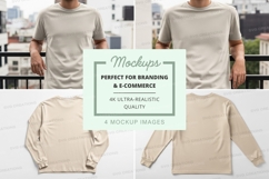 Blank beige t-shirt mockup front back view urban Product Image 1