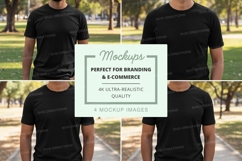 Blank black t-shirt mockup on models outdoor park Product Image 1