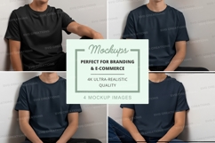 Man black t-shirt mockup front back view studio Product Image 1