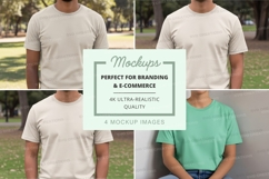 Blank white t-shirt mockup on man outdoors casual lifestyle Product Image 1