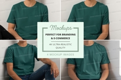 Green t-shirt mockup man casual pose white wall Product Image 1