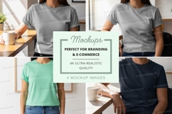 T-shirt mockup on couple in modern kitchen lifestyle scene Product Image 1