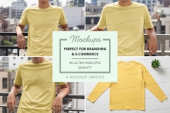 Yellow t-shirt mockup on mannequin urban outdoor display Product Image 1