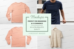 Minimalist t-shirt mockup on hanger and model display Product Image 1