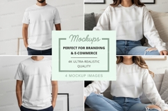 White t-shirt mockup on woman in casual home setting Product Image 1