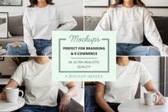 Casual couple mockup sitting on couch in white t-shirt and j Product Image 1