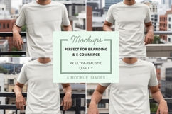 Blank white t-shirt mockup on urban balcony Product Image 1