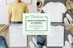 Minimalist t-shirt mockup on wooden surface with palm leaves Product Image 1