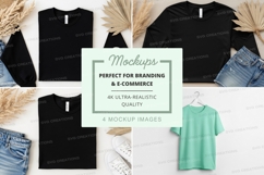 Black t-shirt mockup on hanger with jeans and palm Product Image 1