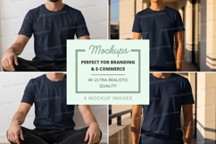 Man black t-shirt mockup indoor lifestyle display Product Image 1