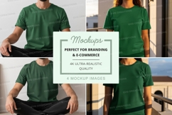 Green t-shirt mockup mannequin display studio white backgrou Product Image 1