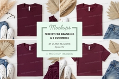 Burgundy t-shirt mockup on denim with palm leaves Product Image 1