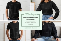 Black t-shirt mockup on man and woman casual lifestyle Product Image 1