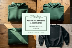 Green hoodie mockup on wooden background minimal design Product Image 1