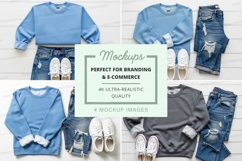 Casual clothing mockup set on wooden background Product Image 1