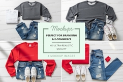 Casual clothing mockup set on wooden background Product Image 1