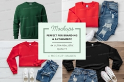 Casual clothing mockup set on wooden background Product Image 1