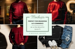 Red and black hoodie mockup on jeans with white background Product Image 1