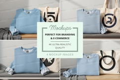 Minimalist tote bag mockup set on wooden shelf Product Image 1
