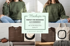 Woman using brown leather bag mockup on desk with coffee Product Image 1