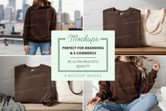 Brown sweater and bag mockup on urban shelf display Product Image 1