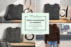 Minimalist tote bag mockup on wooden shelf display Product Image 1