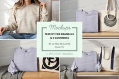 Minimalist tote bag mockup on wooden shelf lifestyle Product Image 1